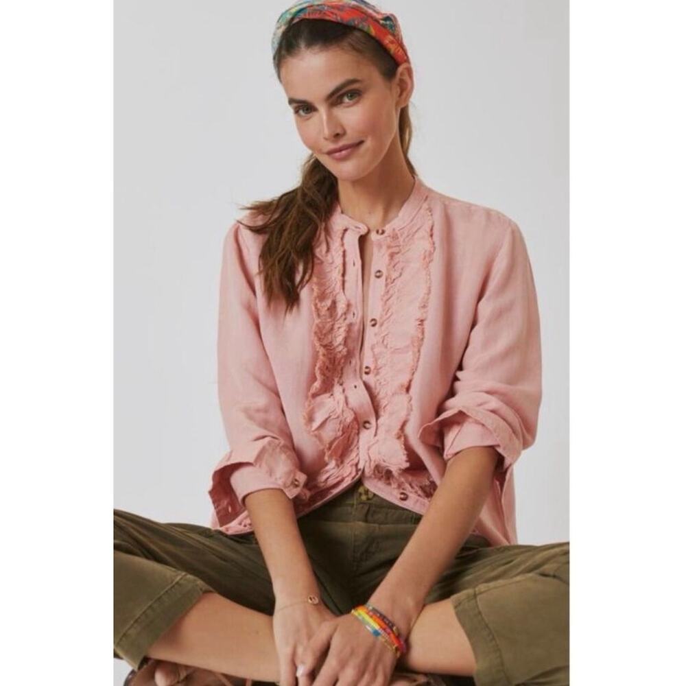 Anthropologie Pilcro Ruffled Placket Button Up Blouse Size XS